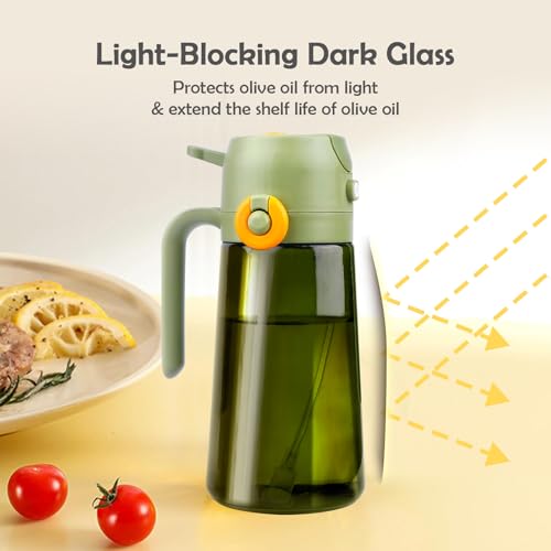 Olive Oil Spray Bottle 16oz/470ml, 2-in-1 Oil Dispenser & Mister Light-Blocking Glass, Side-Flip Snap Sprayer for BBQ, Kitchen, Cooking (Green) - Image 4