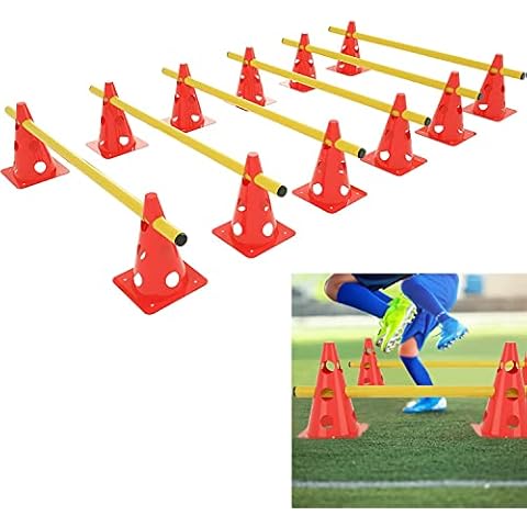 HENGMEI Sports Hurdles Speed Training Hurdles Set of 6 Adjustable Agility Hurdles, Including 12 Cones and 6 Poles Coordination Training Equipment for Football Basketball Dog Trainer Cover