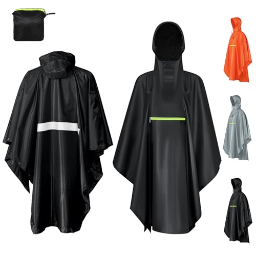 El Mejor Listado de Impermeables Monterrey de esta semana. 47 3 en 1 Poncho de Lluvia Impermeable,Chubasco Con Gorra Y CintillasReflectantes,Para Hombre Y Mujer,Para Senderismo, Camping, Emergencia,Pesca con Bolsa (Negro)
