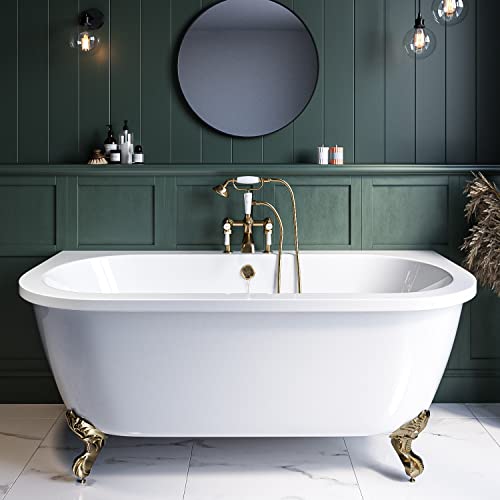 Park Royal Freestanding Double Ended Back to Wall Bath with Brushed Brass Feet 1700 x 745mm