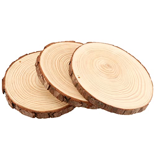 Manchap 8 Pcs 7-7.8 Inch Craft Wood Slice With Hole, Unfinished Predrilled Wooden Circles With Hanging String, Round Log Discs Log Slices For Diy, Painting, Christmas Ornaments, Home Decor #TOP5