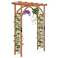 Happygrill Wood Garden Arbor, 84 Inch Outdoor Archway Pergola w/Decorative Hanging Roof & Side Climbing Trellis, Garden Arch for Climbing Plants, Wedding Ceremony Decoration, Lawn, Party