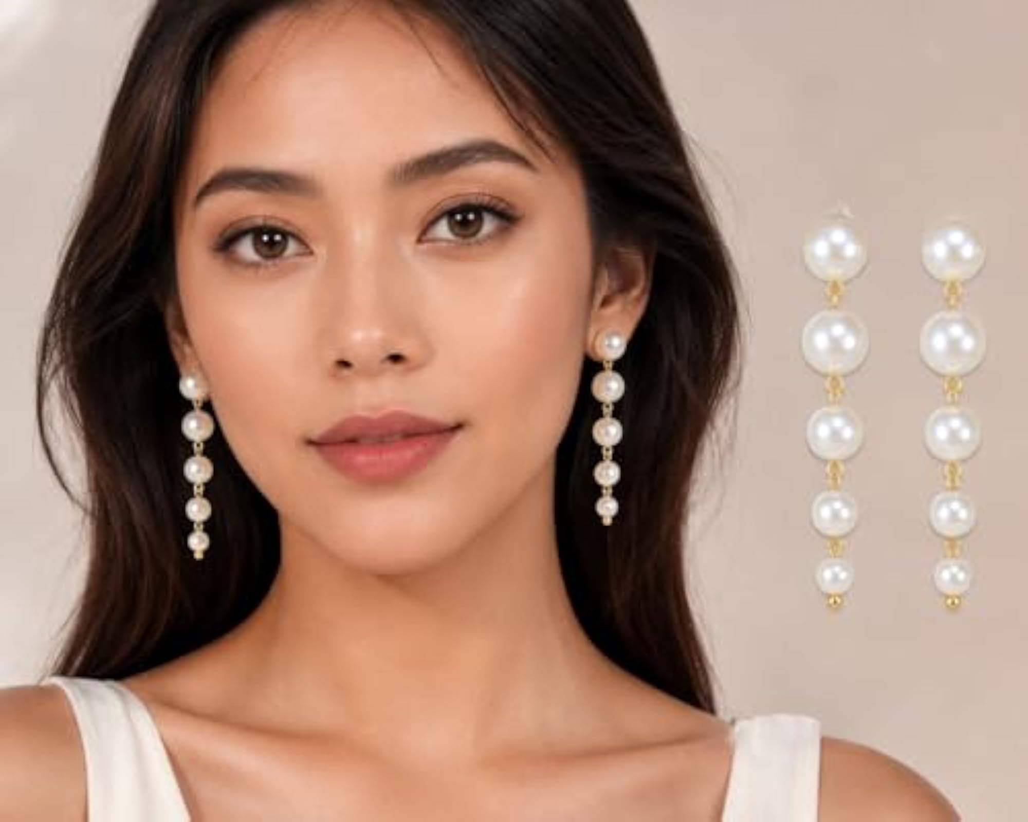 Women's White Pearl Drop Earrings, Elegant Wedding Gift