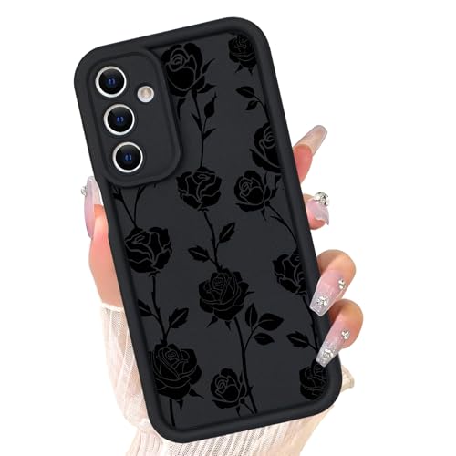 Coque Galaxy A15 rose noire à motif floral pour femme