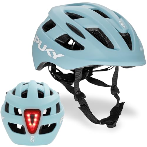 PUKY Helmet M Blau | Optimal für Kopfumfang 54-58 cm | Leicht & Belüftet | Robuster Polycarbonat & EPS-Schaum Schutz | Licht-Modul & 360° Sichtbarkeit | Stylisches Design & Farboptionen
