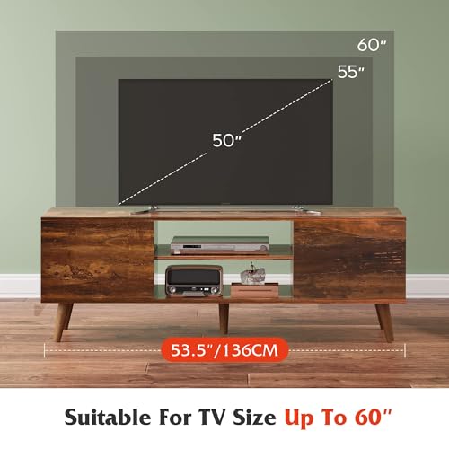image for WLIVE Mid-Century Modern TV Stand for 55/60 Inch TV, Entertainment Cen