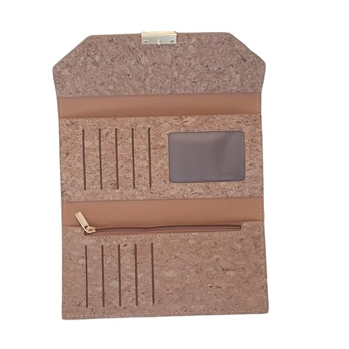 Generic Cork RFID Threefold Wallet Natural Cork zipper women wallet purse Eco Friendly Gift Vegan pouch (Natural cork)4
