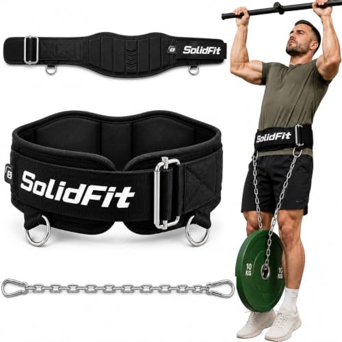 SolidFit 2-in-1 Weight Lifting Belt and Dip Belt for Weightlifting Squats and Dips 37.4-Inch Heavy-Duty Steel Chain Comfortable Neoprene Padded Gym Belt for Men and Women