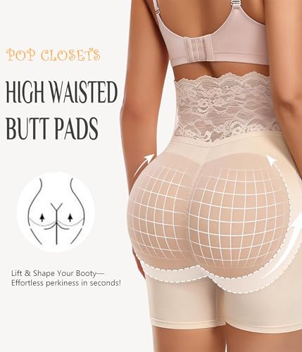 POP CLOSETS Butt Padded Underwear for Women Butt Lifter Shorts, Beige, L — view 3