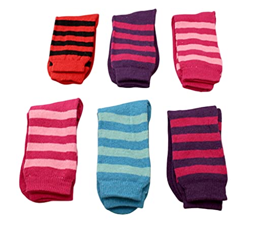 (6 Pair) Women's Ladies Warm Winter Thermal Crew Socks Assorted Colors Striped Cotton Blend