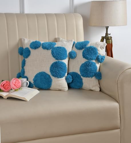 Image of Furnistitchs Premium Decorative Throw Cushion Pillow Cover Boho Home Decor - Living Room Bedroom Couch Sofa Cushion Covers 16 inch x 16 inch (2, Dark Blue Circles)