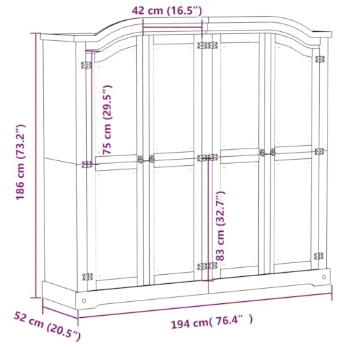 Vidaxl Armadio Corona In Legno Massello Di Pino 194X52X186 Cm - Per Camera Da Letto E Ingresso, Con Anta - 3