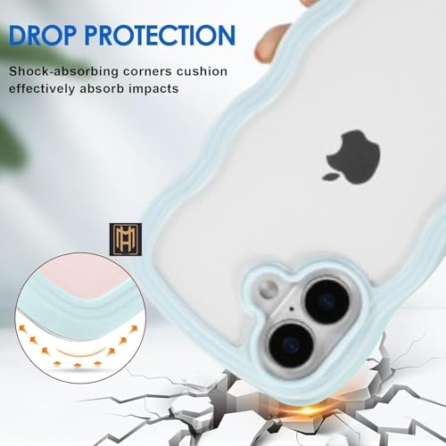 Image of Back Cover for iPhone 16, Cute Curly Wave Case, Shock Proof, Grip, Soft TPU & Girls Stylish, Camera Bump Protector for iPhone 16 (Blue)