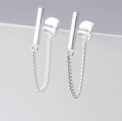 Iszie 925 Sterling Silver Bar Chain Drop Earrings Jackets Front and Back Bar Dangle Earrings for Girls Women - Image 3