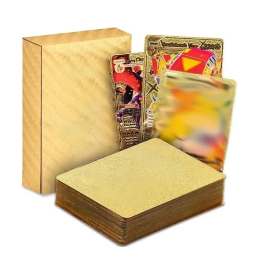 PEXIVOZ 55 Tarjetas Doradas para Pokemon, Cartas Doradas Vstar Vmax con Caja de Baraja, Cartas V Variadas, Tarjeta Dorada Incluye Varias Cartas Raras de Foil, Versión Alemana