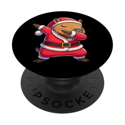 Natale Capybara Santa Divertente Capybara Amante PopSockets PopGrip Adesivo