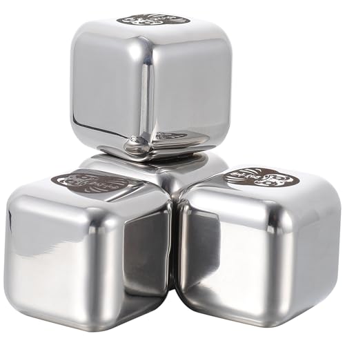 SEWACC Set 4 Pietre di Raffreddamento in Acciaio Inox per Whisky e Vino Cubetti di Ghiaccio Riutilizzabili Bordi Lisci Refrigeratore per Bar e Uso Domestico
