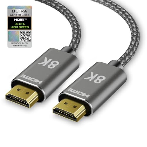 10K 8K HDMI 2.1 Cable 10 ft / 3M Certified, 48Gbps Ultra High Speed, 8K 60Hz, 4K 120Hz 240Hz 165Hz 144Hz, HDR10+, eARC, HDCP2.3, Braided HDMI Cord for Netflix Roku TV PC Monitor Projector PS5 Xbox