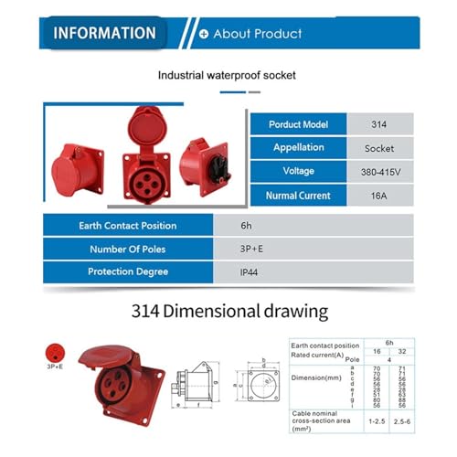 1PCS IP44 Waterproof Industrial Cable Connector - 16A 380V-415V Male Female Electrical Power Conditioning(314)