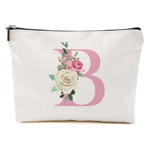 Pink Monogram Makeup Bag, Initial B, Personalized Cosmetic Bag Makeup Pouch