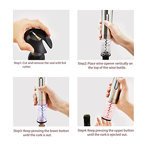 Doittask Wine Opener, Electric Automatic Corkscrew, Rechargeable Cordless Wine Bottle Openers With Foil Cutter And Usb Charging Cable For Wine Lover Gift Set (Stainless Steel) #TOP4