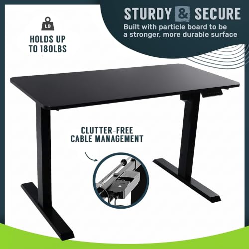 Image of TechOrbits Electric Standing Desk Frame 47 x 24 Inch Tabletop - Motorized Workstation Two Leg Stand Up Desk with Memory Settings and Telescopic Sit Stand Height Adjustment (Black Frame /Black Top)