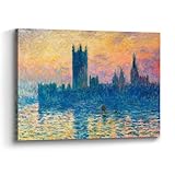 Claude Monet Wall Art Picture: Canvas Sunset The Houses of Parliament Painting Print Reproduction Giclee Artwork for Home Bedroom Room Decor Ready to Hang