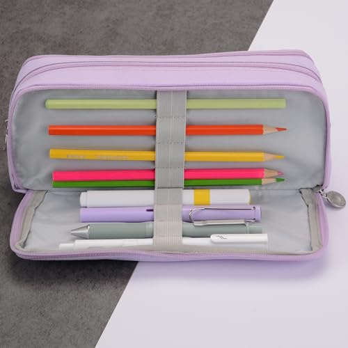 Image of Large Capacity Special Aesthetic Pencil Case Organizer with 3 Compartments, Big Preppy School Pencil Pouch Bag for Girls Women Adults, Pencil Holder Pen Pouch Cases (Purple 1)