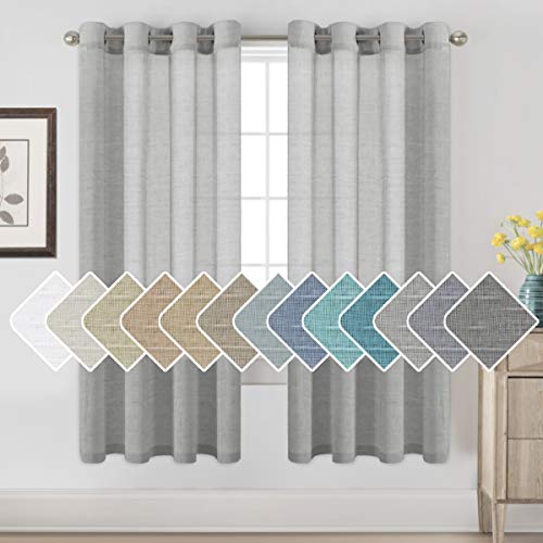 H.VERSAILTEX Grey Linen Sheer Curtains 72" 2 Panels Grommet