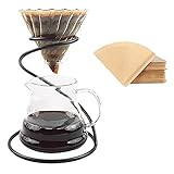 Pour Over Coffee Maker Set – Includes Glass Coffee Dripper, Metal Dripper Stand, Heat Resistance 600ml Coffee Server and 40 Count Paper Coffee Filters, 4 in 1 Set for Home or Office (Black Set)