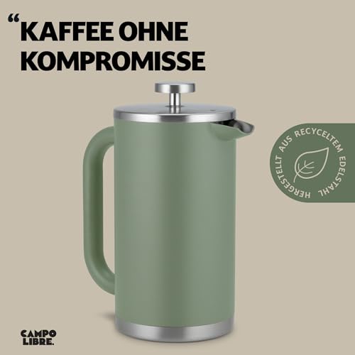 Foto von Campo Libre.® Giorgio. French Press I Kaffeebereiter aus doppelwandigem Edelstahl 0,6l I plastikfreie Kaffeepresse mit Thermofunktion inkl. Ersatzfilter I Kaffeezubereiter I 100% recycelter Edelstahl