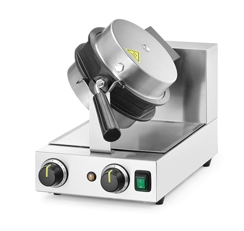 HENDI Bubble-Waffeleisen, drehbare Waffeleisen, mit Tropfschale, Temperaturbereich: 50° bis 210°C, Telfon Antihaftbeschichtung, Waffelmaker, 220-240V/1500W, 255x560x(H)318mm, Edelstahl