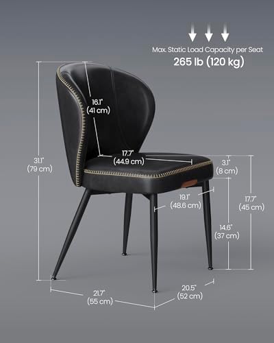 VASAGLE EKHO Collection - Dining Chairs Set of 2, Upholstered Kitchen Chairs, Comfortable Seat, Synthetic Leather with Stitching, Mid-Century Modern, Easy Assembly, Living Room Lounge, Ink Black - 1