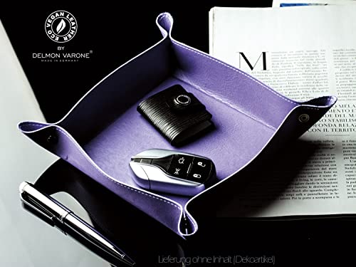 DELMON VARONE - Taschenleerer 14x14cm aus veganem Eco Kunstleder (flieder) - Taschenentleerer, Schlüsselschale & Stiftablage - Ablage für Schmuck, Kleingeld & Handy - Elegante Taschenleerer-Schale