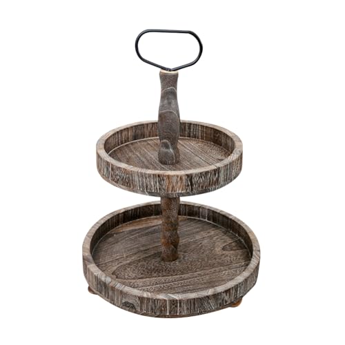 LUPATDY Obst Etagere 2 Etagen, Vintage Deko Tablett Holztablett...