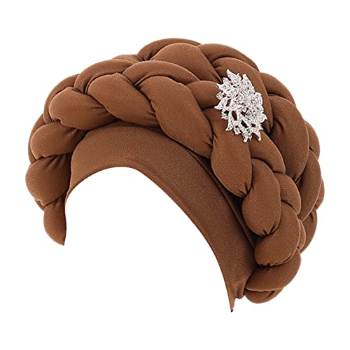 Sombrero de trenza con cuentas para mujer, musulmanes, volantes, gorras para dormir, gorras forradas de satén, gorras de pelo forradas, gorro de punto para mujer de invierno, caqui, Talla única