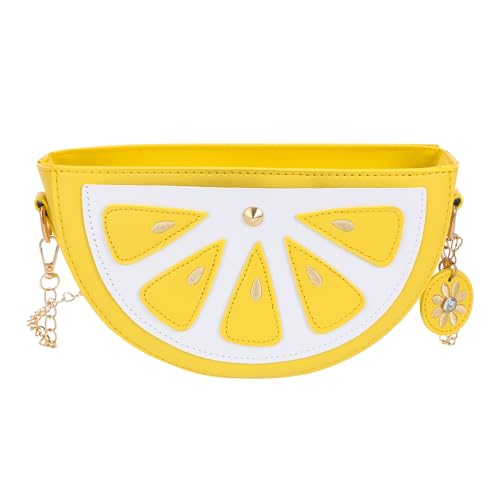 NIYANGLE Lemon Shaped Cross Body Bag for Women Pu Fruit Purse with Chain Strap Single Shoulder and Crossbody Bag for Daily Essentials 9.44X4.92X2.75In