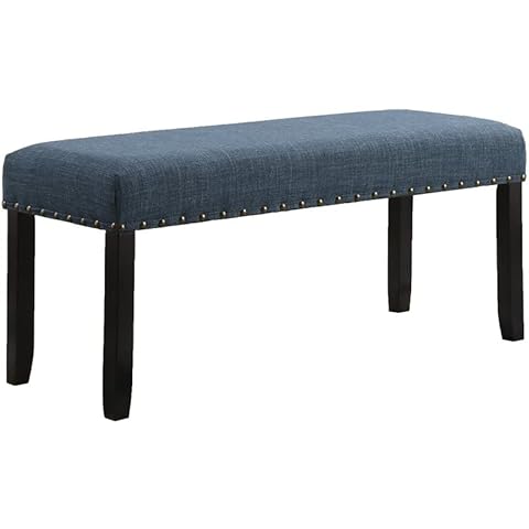 Roundhill Furniture Biony Fabric Dining Bench with Nailhead Trim, Blue Cover