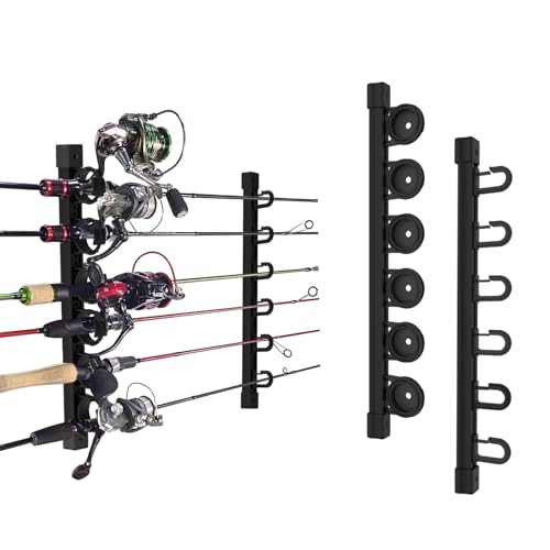 Aventik Fishing Rod Holder for Garage, Ceiling, Wall Mounted Fishing Rod Rack 6 Fishing Pole Storage Vertical/Horizontal Garage Slide Fishing Pole Rack