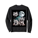 三匹のアライグマと満月 夜空に浮かぶ月光と星雲のワイルドナイトシーン トレーナー