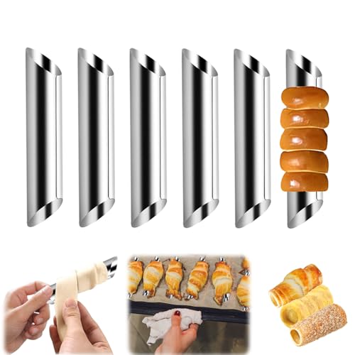 Paquete de 6 moldes grandes de cuerno de crema de 4.92 pulgadas, antiadherentes, moldes de pastelería, croissant, para hornear croissants cuentas, croissant de chocolate, rollos de brioche, helado y