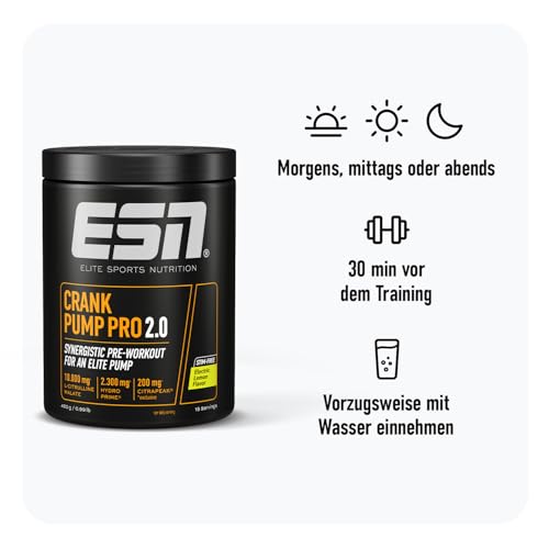 ESN Crank Pump Pro 2.0, Blue Raspberry, 450 g, Pre Workout Booster - made in Germany