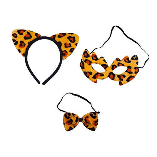 Lux Accessories Brown Black Spots Cheetah Ears Bowtie Mask Costume Party Dressup