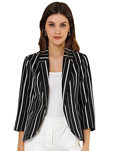 Blazer rayé à manches 3/4 ouvert devant et revers cranté femme veste - 3