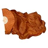 MWYDMA Silk Belly Dance Fan Veil Hand Dye Women Belly Dance Fan Veil Silk Long Belly Dance Fan Veils 1 Pair(Brown,150cm(59 Inch))