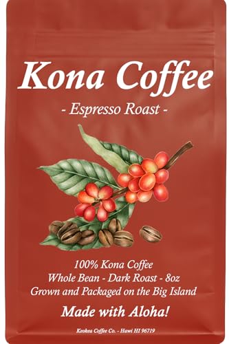 100% Kona Coffee Espresso Dark Roast Whole Bean 8oz