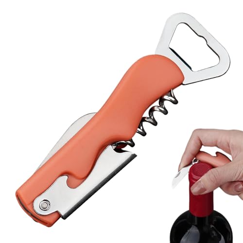 Manueller Weinöffner, Flaschenöffner aus Edelstahl,Multifunktionaler Weinkorkenzieher zum Aufhängen - Tragbarer Korkenzieheröffner, Flaschenöffner aus Metall für Bier, Dosen, Lebensmittelbeutel