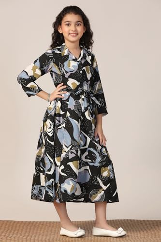 Image of Fashion Dream Girls Calf Length Abstract Printed Dress|Western Midi Dresses|Long Frock for Kids