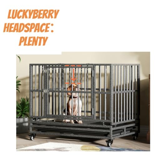 Luckyberry 38/42/46 Inch Heavy Duty Extra Large Indestructible Dog Crate Kennel Indoor With Separation Anxiety Lockable Wheels And Removable Tray thumb #1