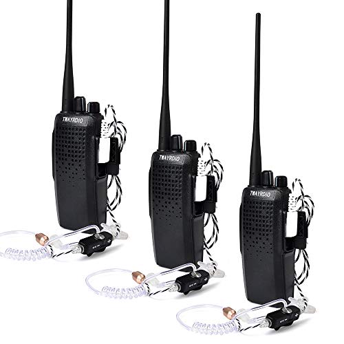 400-470MHz UHF Walkie Talkie 3 Pack 10W Two Way Radio with 3000mAh Rechargeable Battery and Covert Air Tube Earpiece Suitable for Hiking Hunting Travelling